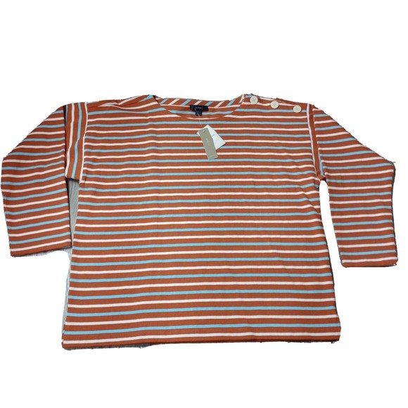 NWT   J Crew Long Sleeve Striped Top Women's Size Large 100% Cotton Orange Blue - Picture 1 of 12